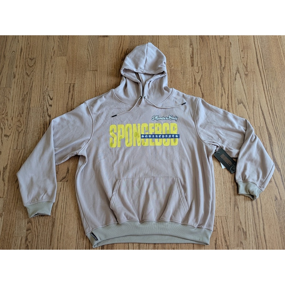 SpongeBob Members Only Hoodie Nickelodeon Pullover Sweatshirt Tan Men's 2XL NWT